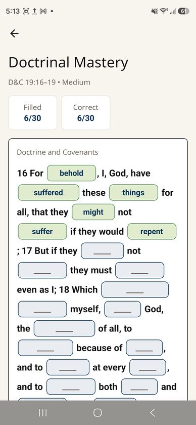Doctrinal Mastery game screen